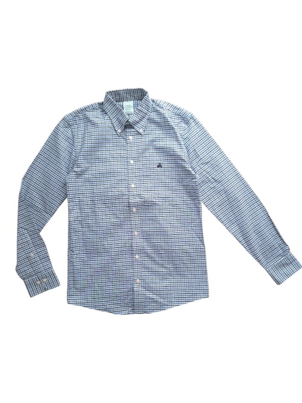 Brooks Brothers Men Blue Micro Gingham Non-Iron Stretch Button Down Shirt S